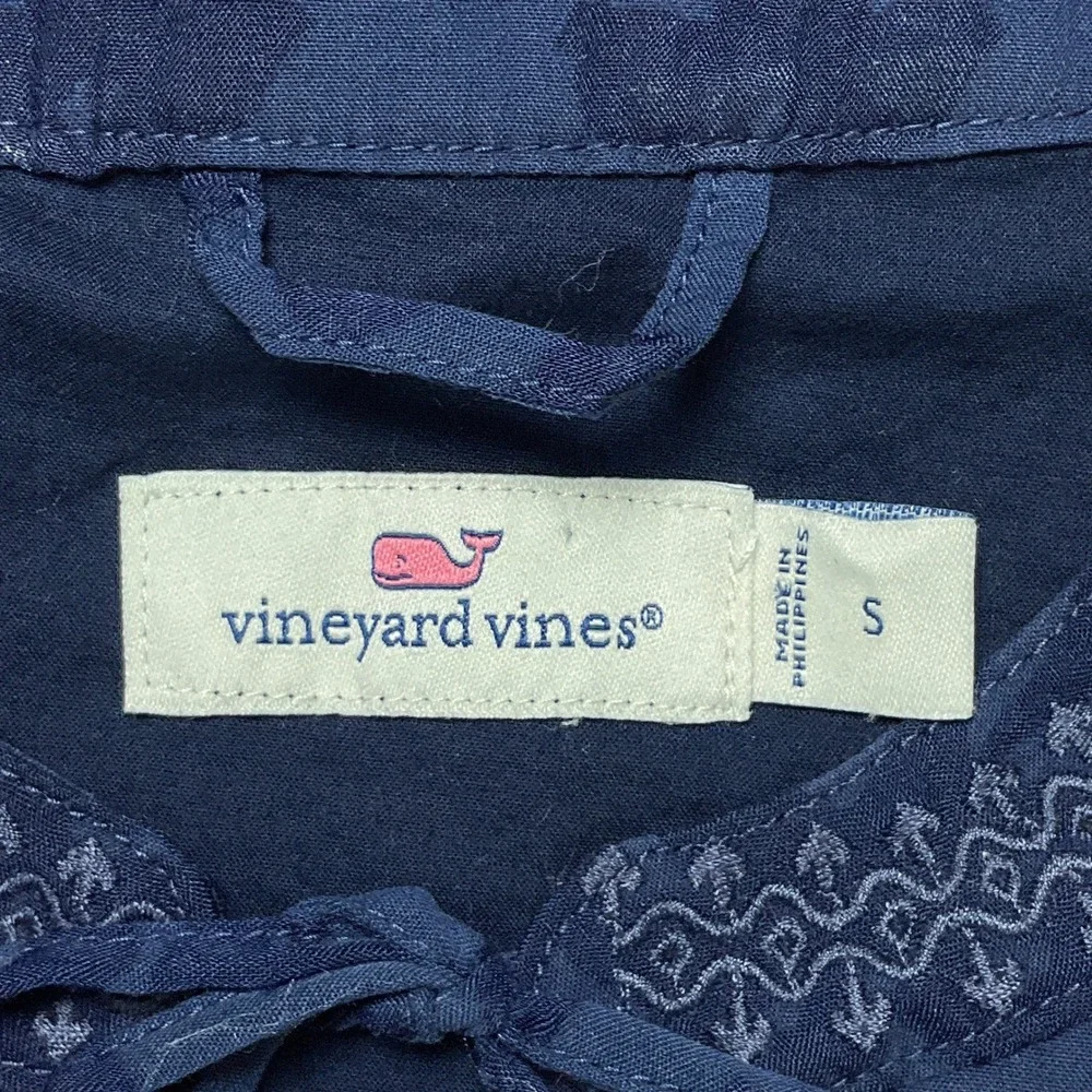 Vineyard Vines Shift Dress Womens S Navy Blue Boho Coastal Flutter Sleeve Tassel
